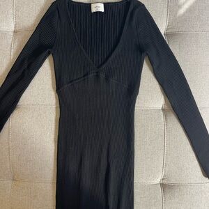 Aritzia Black Ribbed Long-Sleeve Maxi Dress